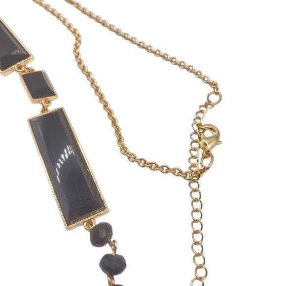 Long gold and black geometric necklace - Picture 3 of 3